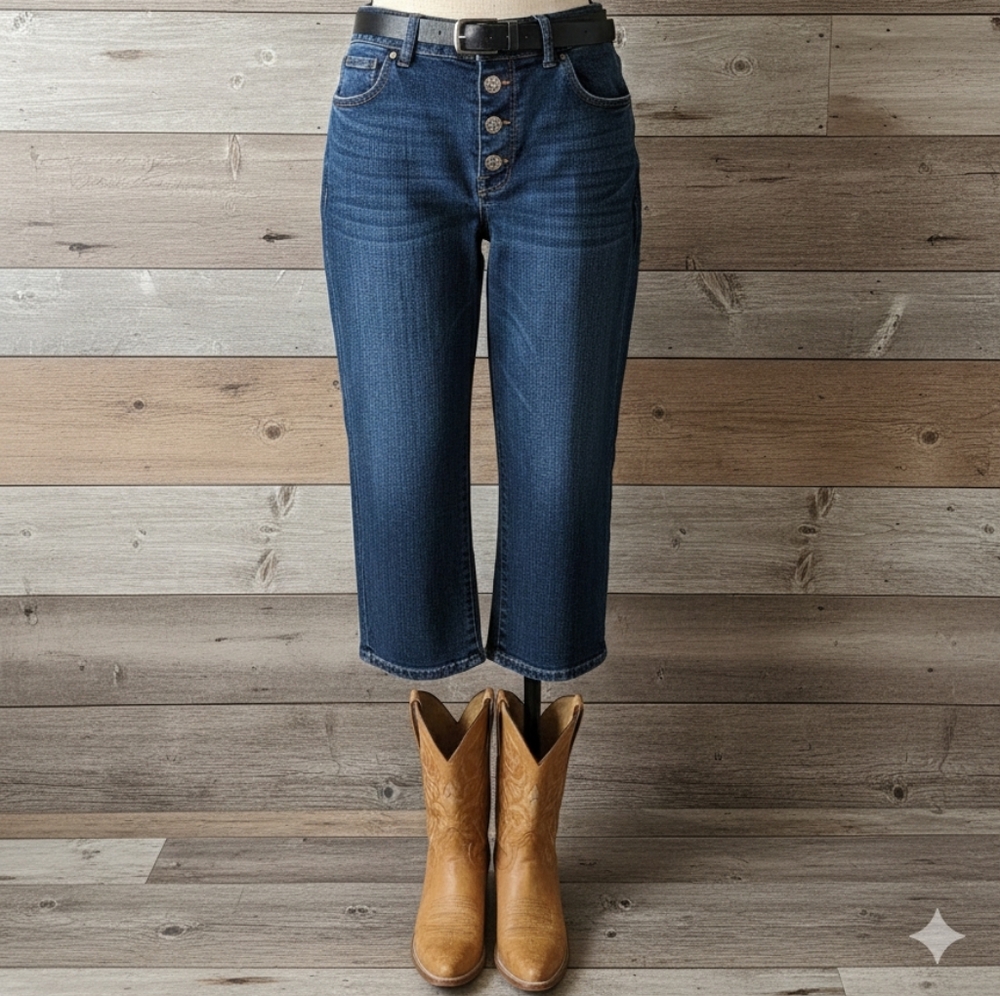 Faith Jeans Have Faith Monterey Wash Rhinestone Button Fly Denim Size 12 Capris